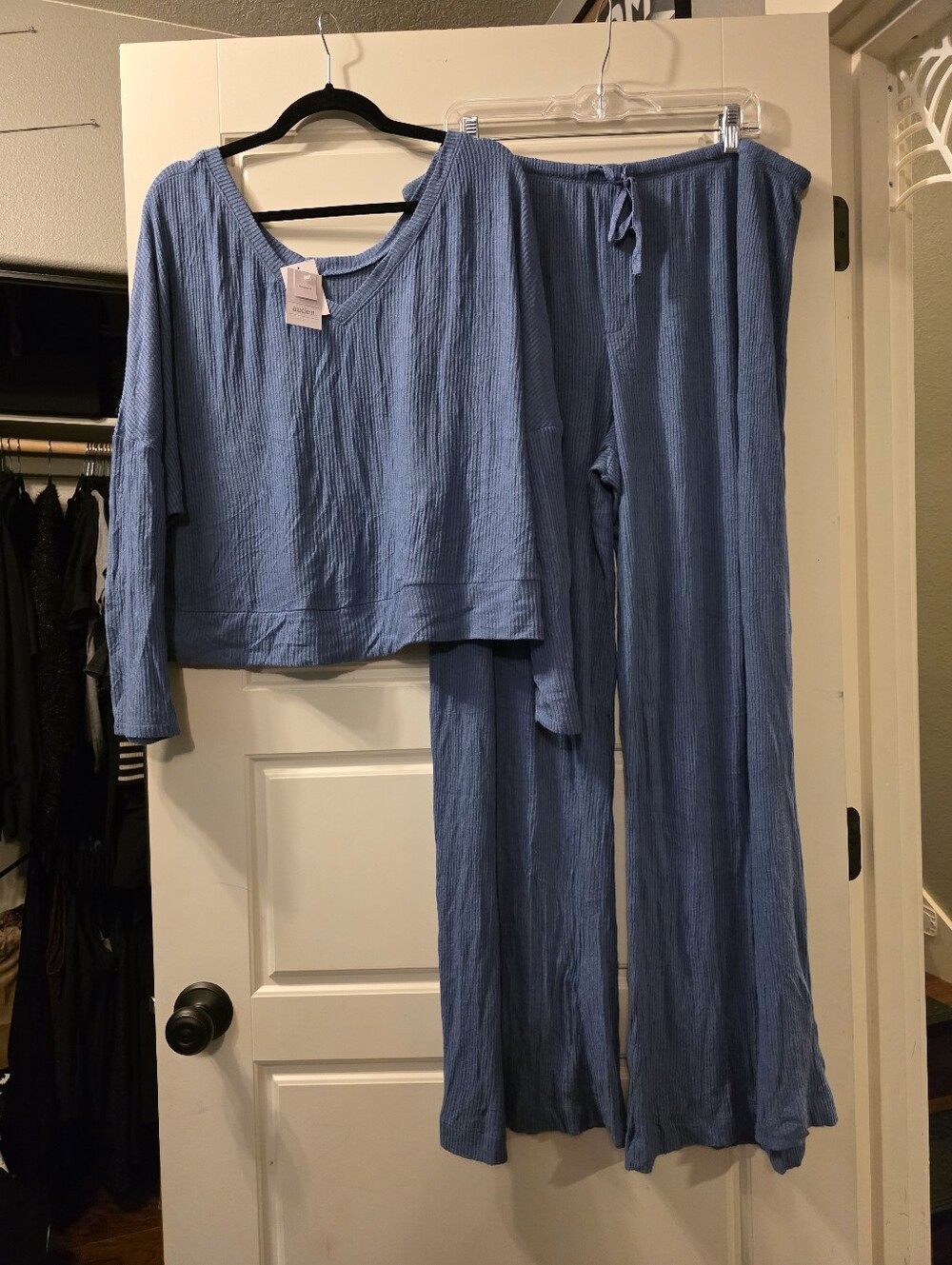 Auden Ribbed Knit Sleepwear Pajama Set In Blue Size XXL